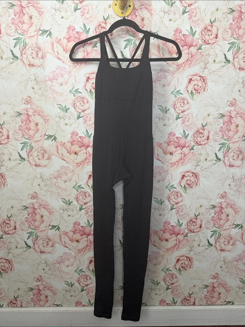 EUC Alo Yoga Seamless Cable Knit Jumpsuit One Piece Black size XXS